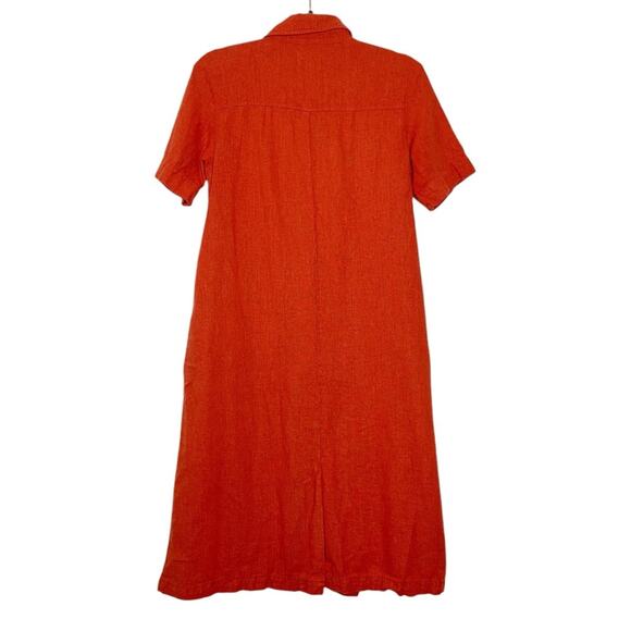 Me & Arrow Orange Red Linen Blend Button Front Short Sleeve Shirt Dress - XS - Picture 2 of 11
